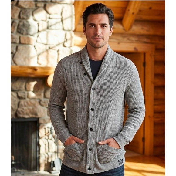 Polo Ralph Lauren Men's Gray Waffle Knit Shawl Collar Cardigan Sweater XXL New